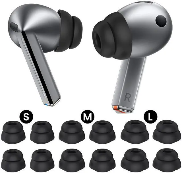 Main image of 6 Pairs Ear Tips for Samsung Galaxy Buds4 Pro (2026) & Galaxy Buds3 Pro (2024), S/M/L 3 Sizes Double Flange Silicone Eartips Earbuds Earplug Replacement Fit in Case Black