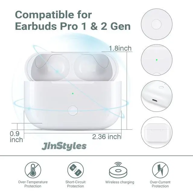 Alt view image 6 of 6 - Wireless Charging Case Compatible for AirPods Pro 2nd & 1st Generation - Replacement Charger Case with Bluetooth Pairing Sync Button