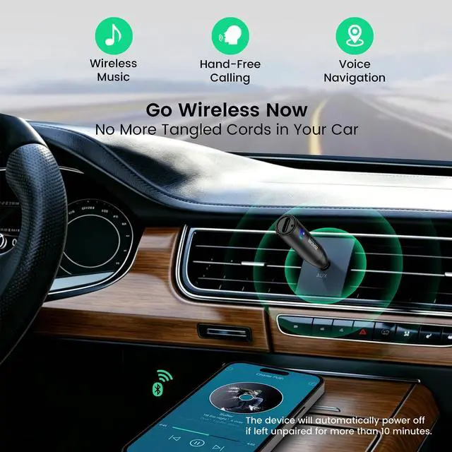 Alt view image 2 of 6 - Bluetooth 5.4 Aux Car Adapter, 3.5mm Wireless Receiver, 1 Pack | 6 Hours Play Time, Hands-Free Calling, Sturdy Metal Case, CVC 8.0 Noise Reduction, Dual Links, HiFi Music for Home Speakers