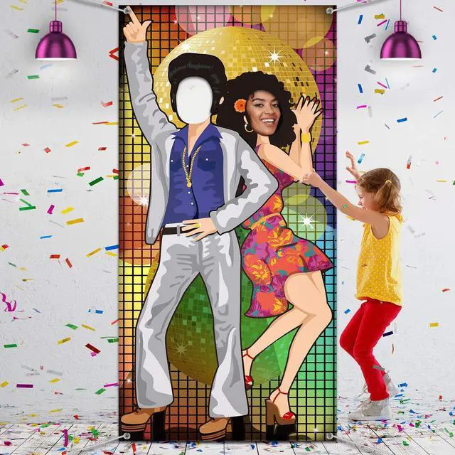 Main image of Disco Backdrop 70s Dance Party Decoration Large Disco Door Banner Photo Prop for Hippie Theme Party Supplies, with Ropes
