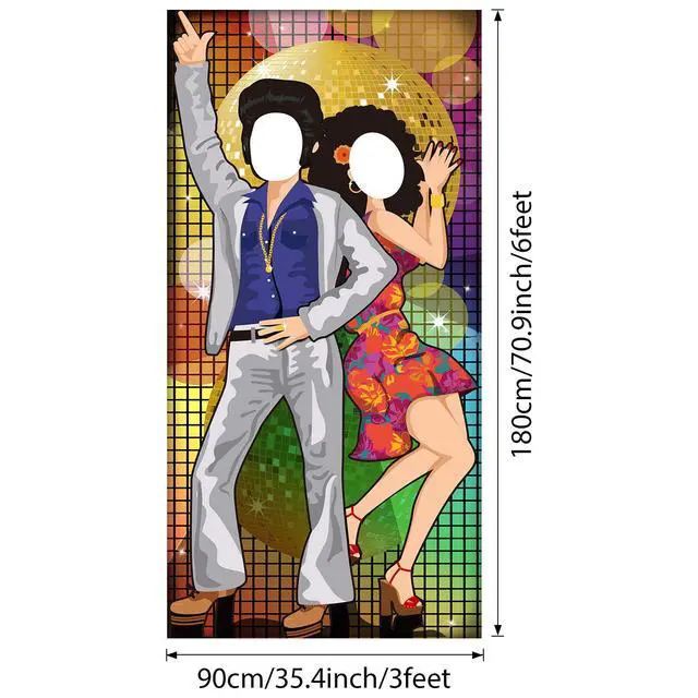 Alt view image 2 of 6 - Disco Backdrop 70s Dance Party Decoration Large Disco Door Banner Photo Prop for Hippie Theme Party Supplies, with Ropes