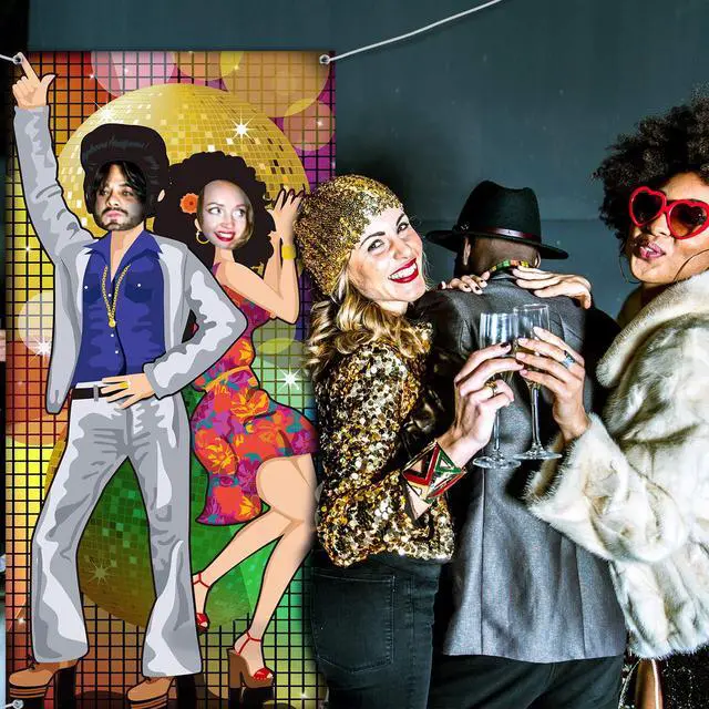 Alt view image 6 of 6 - Disco Backdrop 70s Dance Party Decoration Large Disco Door Banner Photo Prop for Hippie Theme Party Supplies, with Ropes