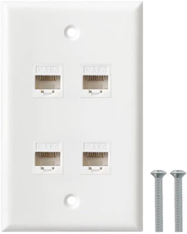 Main image of Ethernet Wall Plate, 4 Port Cat6 RJ45 Keystone Inline Coupler Wall Plate for Cat7/6/5/5e Ethernet Devices - White
