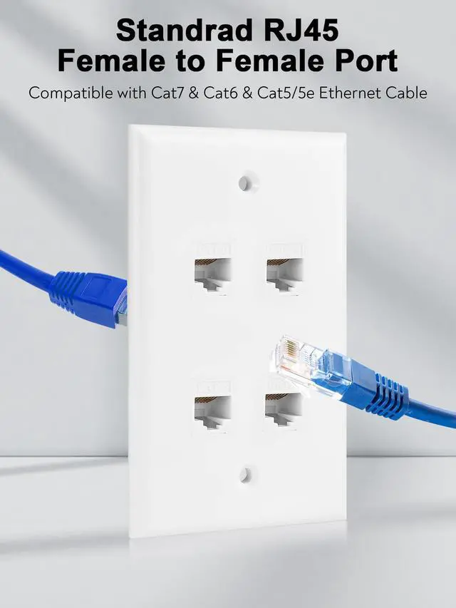 Alt view image 4 of 6 - Ethernet Wall Plate, 4 Port Cat6 RJ45 Keystone Inline Coupler Wall Plate for Cat7/6/5/5e Ethernet Devices - White