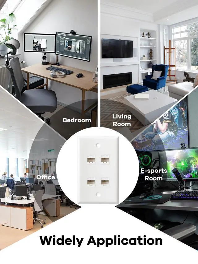 Alt view image 5 of 6 - Ethernet Wall Plate, 4 Port Cat6 RJ45 Keystone Inline Coupler Wall Plate for Cat7/6/5/5e Ethernet Devices - White