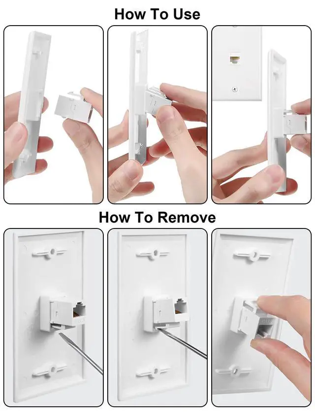 Alt view image 6 of 6 - Ethernet Wall Plate, 4 Port Cat6 RJ45 Keystone Inline Coupler Wall Plate for Cat7/6/5/5e Ethernet Devices - White