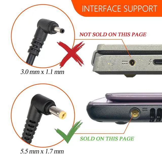 Alt view image 2 of 6 - 45W AC Adapter Charger for Acer Laptop Chanrger, 19V 2.37A, 5.5x1.7mm Tip | for Acer Laptop Adaptor Aspire P255 v15 5750 1400 A045R021L for Aspire 3/5 Series Power Supply