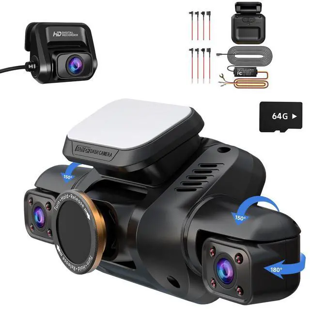Main image of AI Dash Cam Front Rear Inside with Driver Monitor System, 360° Car Camera 4K, 4 Channel Camera for Cars, WiFi GPS, Dashcam 64GB SD Card, Night Vision, 24H Parking Mode, Upgrade DMS V8Plus