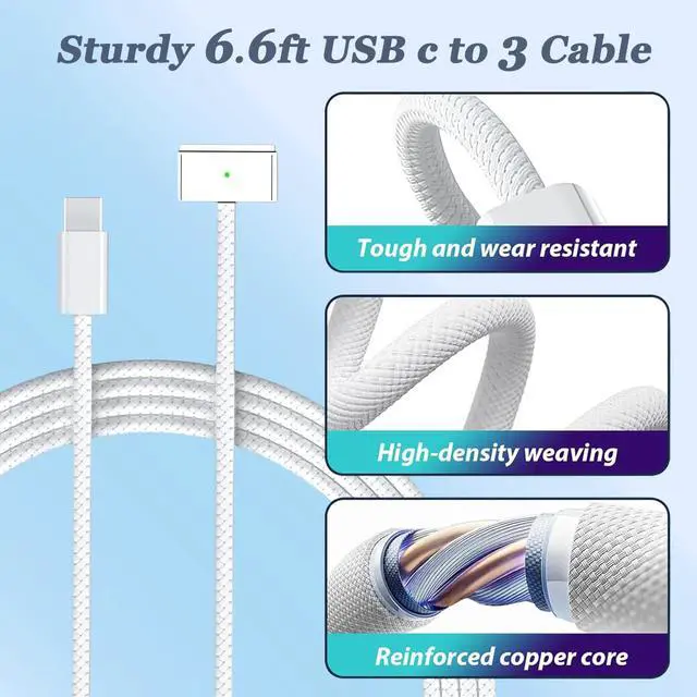 Alt view image 6 of 6 - 140W MacBook Pro Charger for MacBook Pro 16 14 inch MacBook Air 15 13 inch 2025 2024 2023 2022 2021 M1M4 Type-C Fast Laptop Charger Power Adapter 6.6FT Type C to Magnetic 3 Cable LED
