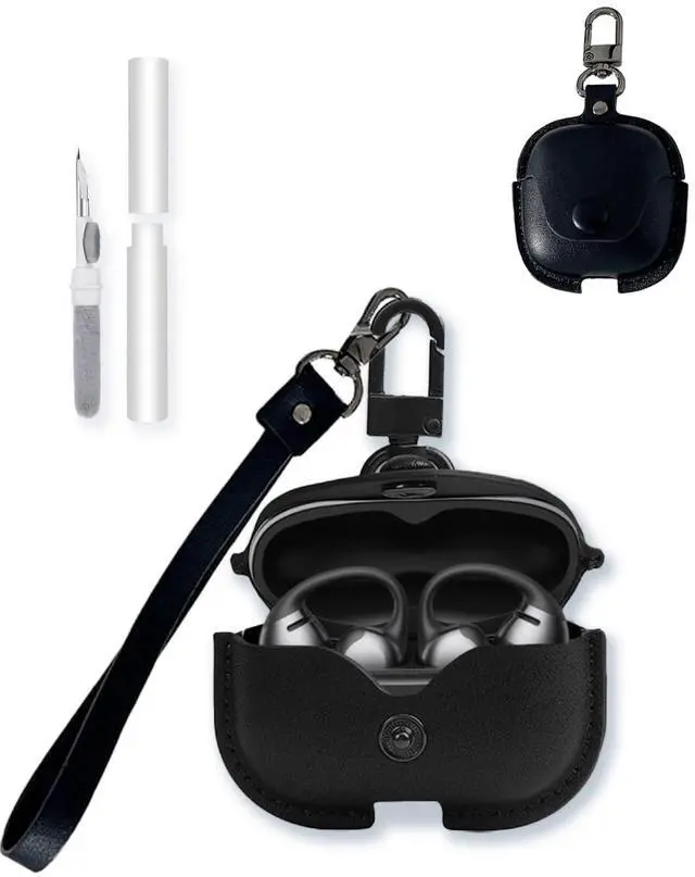 Main image of Case for SHOKZ OpenDots ONE Earbuds,Stylish Retro Soft Protective, Premium PU Leather Case Cover with Cleaning Kit & Lanyard for SHOKZ OpenDots ONE Accessories-Black