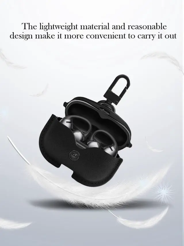 Alt view image 6 of 6 - Case for SHOKZ OpenDots ONE Earbuds,Stylish Retro Soft Protective, Premium PU Leather Case Cover with Cleaning Kit & Lanyard for SHOKZ OpenDots ONE Accessories-Black