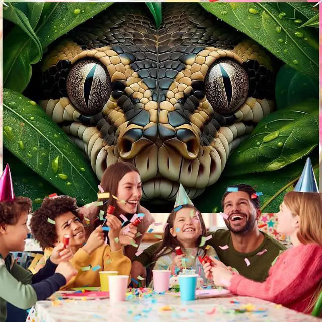 Alt view image 6 of 6 - Reptile Snake Banner Cobra Sign Backdrop Decorations for Jungle Wilderness Reptile Theme Birthday Party Photography Background Room Decor Supplies Favors
