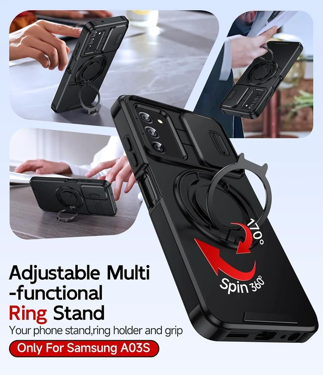 Alt view image 2 of 6 - for Galaxy A03s Phone Case: Slide Camera Cover and Ring Stand Black