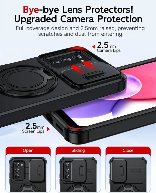Alt view image 4 of 6 - for Galaxy A03s Phone Case: Slide Camera Cover and Ring Stand Black