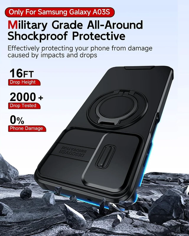 Alt view image 5 of 6 - for Galaxy A03s Phone Case: Slide Camera Cover and Ring Stand Black