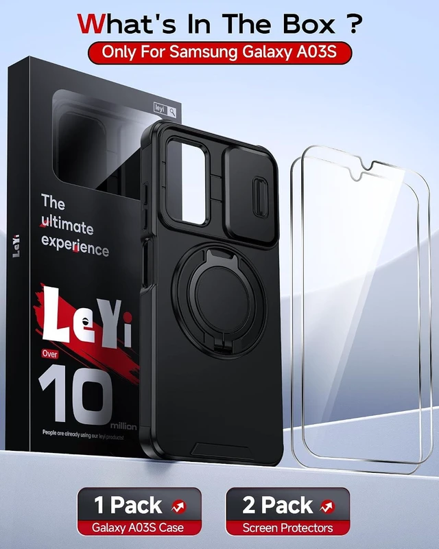 Alt view image 6 of 6 - for Galaxy A03s Phone Case: Slide Camera Cover and Ring Stand Black