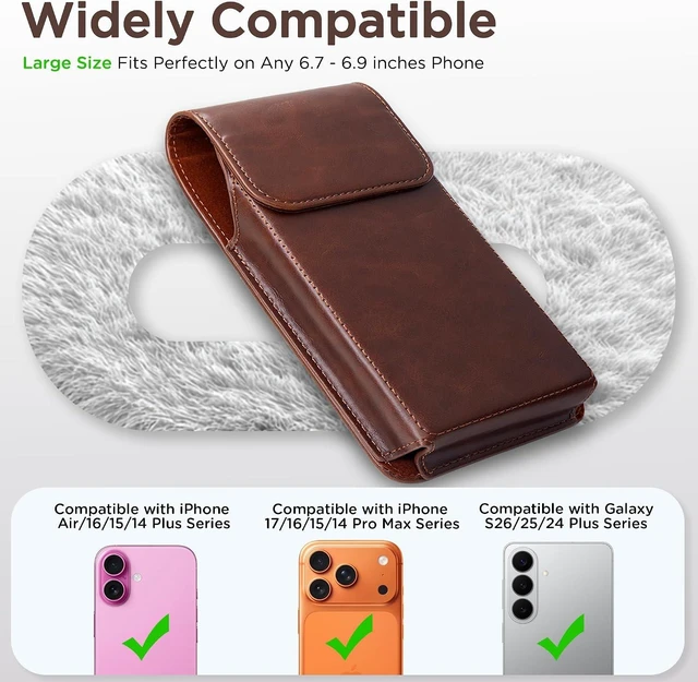 Alt view image 2 of 7 - Holster for iPhone 17 Pro Max 16 Pro Max 15 Pro Max 14 Pro Max 13 Pro Max 16 Plus 15 Plus 14 Plus Premium Leather Pouch with Belt Clip Phone Holster Belt Case Coffee -L