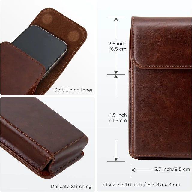 Alt view image 6 of 7 - Holster for iPhone 17 Pro Max 16 Pro Max 15 Pro Max 14 Pro Max 13 Pro Max 16 Plus 15 Plus 14 Plus Premium Leather Pouch with Belt Clip Phone Holster Belt Case Coffee -L