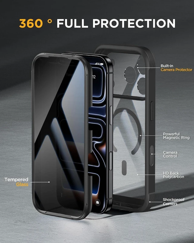 Alt view image 4 of 7 - for iPhone 18 Pro Case with Privacy Screen Protector Black