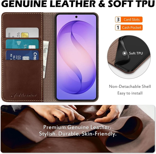 Alt view image 3 of 7 - Genuine Leather Case Wallet for Galaxy S26 FE 6.7 Retro Coffee