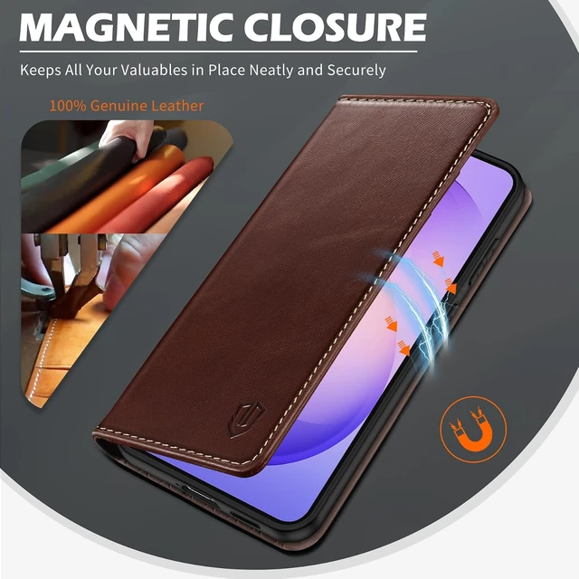 Alt view image 7 of 7 - Genuine Leather Case Wallet for Galaxy S26 FE 6.7 Retro Coffee