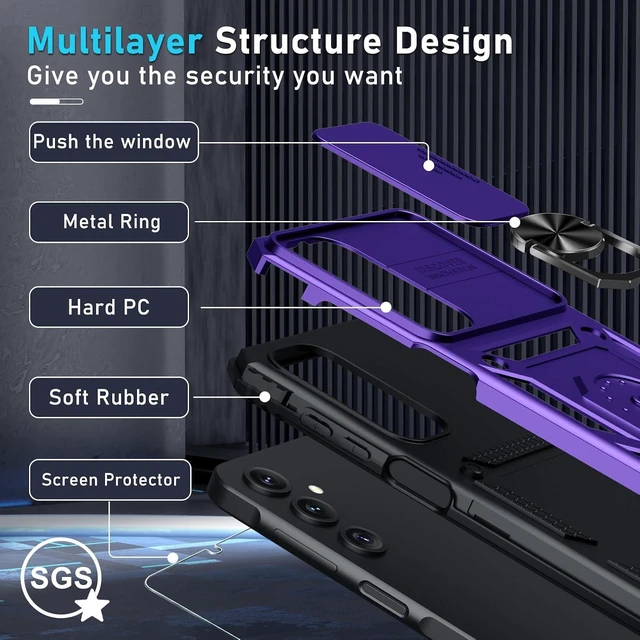 Alt view image 4 of 7 - for Galaxy A16 Case Built in Slide Camera Cover Purple