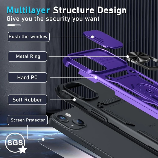 Alt view image 4 of 7 - for iPhone 14/iPhone 13 Phone Case Built in Slide Camera Lens Cover