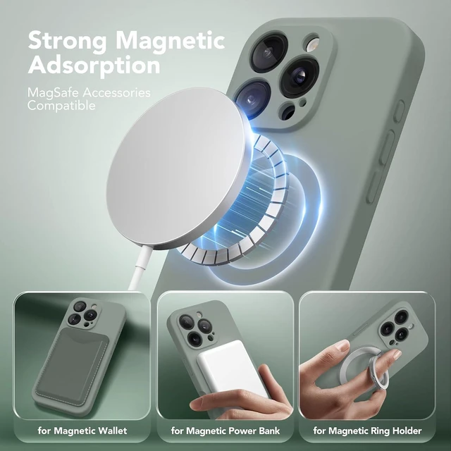 Alt view image 2 of 7 - Magnetic for iPhone 16 Pro Case Silicone Calke Green