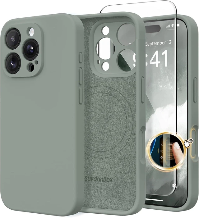 Main image of Magnetic for iPhone 16 Pro Case Silicone Calke Green