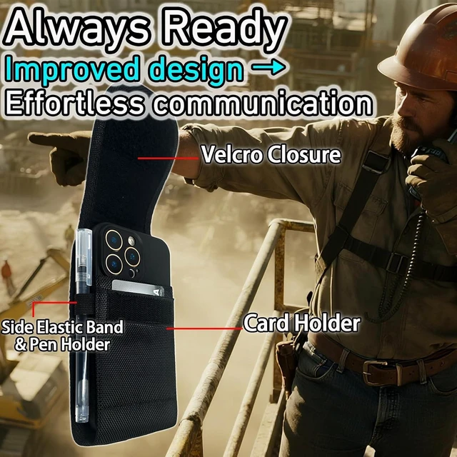 Alt view image 5 of 7 - Cell Phone Holster for iPhone 17/16/15/14/13/12 Pro Max & Plus Galaxy S24/S23/S22 +Plus&FE Phone Belt with Clip Rugged Nylon Carrying Pouch w Card Holder (Fits Cover on) Black (Large)