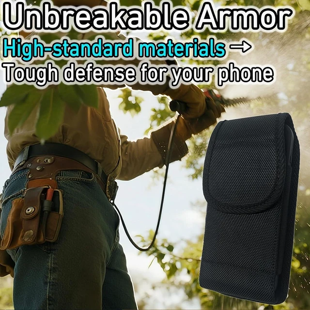 Alt view image 6 of 7 - Cell Phone Holster for iPhone 17/16/15/14/13/12 Pro Max & Plus Galaxy S24/S23/S22 +Plus&FE Phone Belt with Clip Rugged Nylon Carrying Pouch w Card Holder (Fits Cover on) Black (Large)