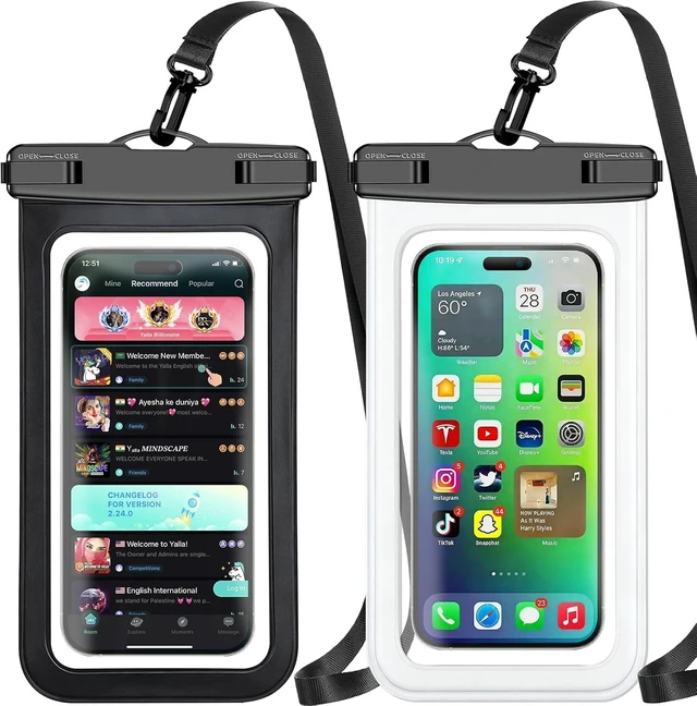 Main image of Waterproof Phone Pouch 2 Pack Black White Phone Waterproof Case Cell Phone Dry Bag Protection Level: IP68 Beach Cruise for iPhone and More Lanyard Included (Fits Up to 8.3) Black White