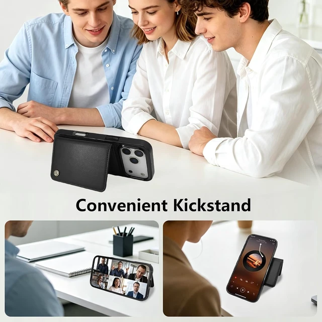 Alt view image 7 of 7 - for iPhone 18/17 Pro Max Detachable Magnetic Slim Wallet Case Black