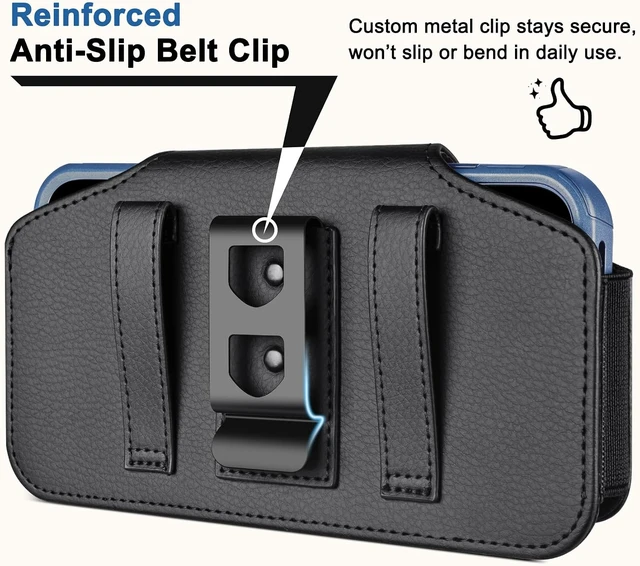 Alt view image 3 of 7 - Belt Clip Holster for iPhone 11-17 & Pro Leather Case Black