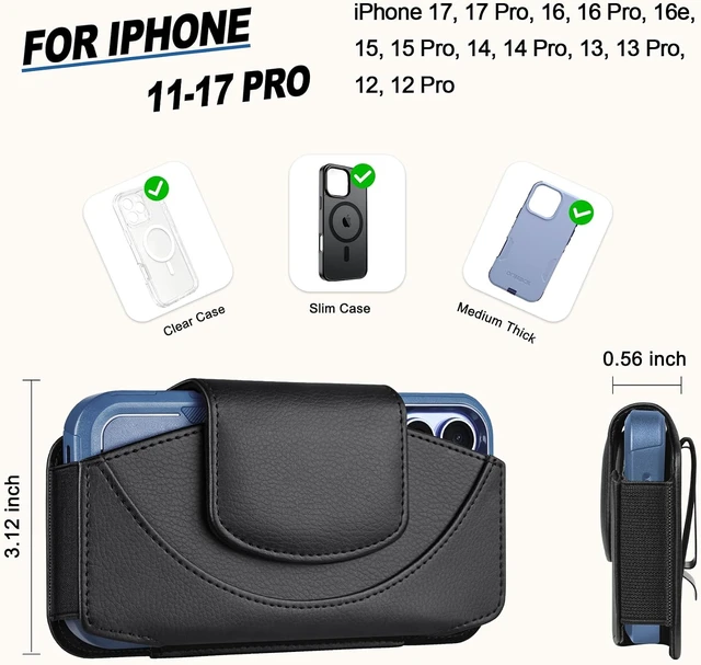 Alt view image 2 of 7 - Belt Clip Holster for iPhone 11-17 & Pro Leather Case Black