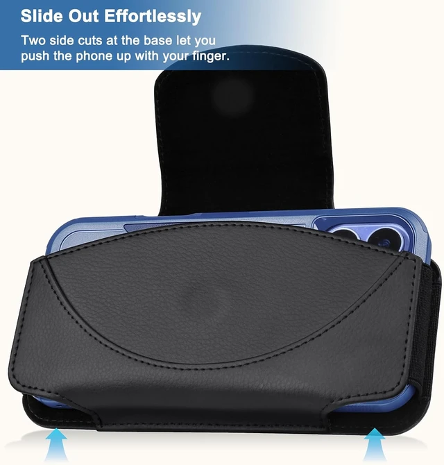 Alt view image 7 of 7 - Belt Clip Holster for iPhone 11-17 & Pro Leather Case Black