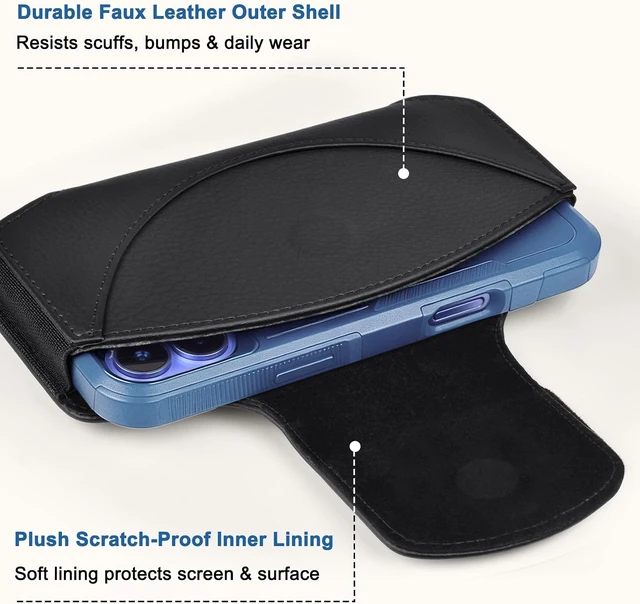 Alt view image 6 of 7 - Belt Clip Holster for iPhone 11-17 & Pro Leather Case Black