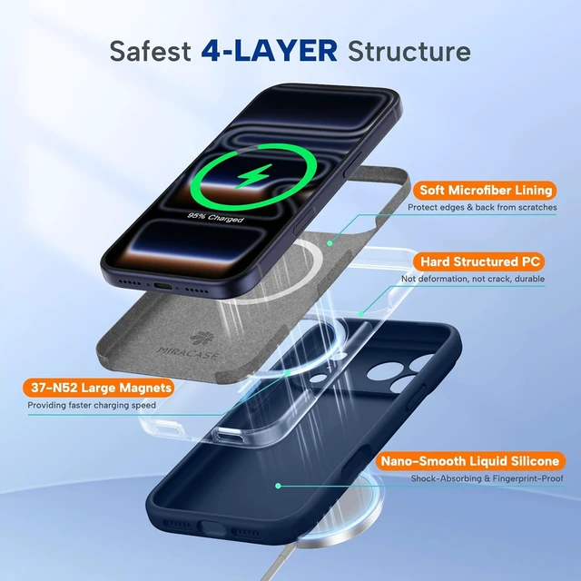 Alt view image 4 of 7 - Magnetic for iPhone 17 Pro Case Silicone Dark Blue