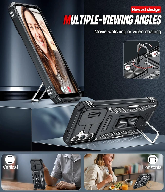 Alt view image 5 of 7 - Compatible for Galaxy A14-5G Phone Case Magnetic Stand Black
