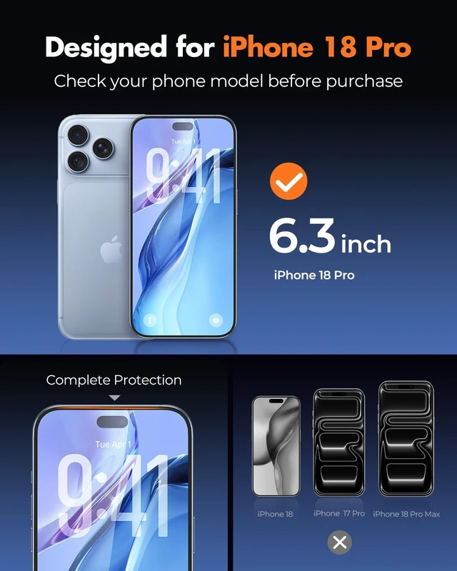 Alt view image 2 of 7 - 2-Pack Screen Protector for iPhone 18 Pro Tempered Glass