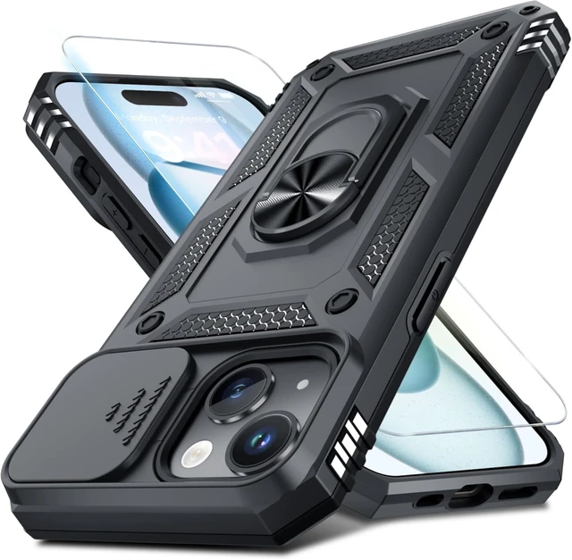 Main image of for iPhone 15 Phone Case Built in Slide Camera Lens Cover Black