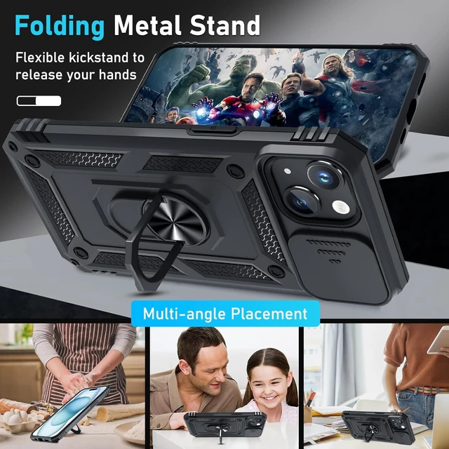 Alt view image 2 of 7 - for iPhone 15 Phone Case Built in Slide Camera Lens Cover Black