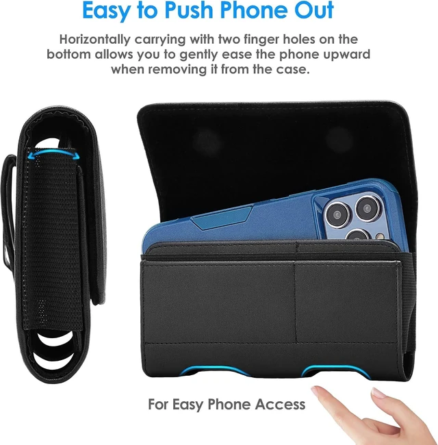 Alt view image 3 of 7 - Leather Phone Holster with Heavy Duty Metal Belt Clip and Card Holder Compatible with iPhone 17/16/15/14/13 Pro Max 17 Air and Galaxy S26/S25/S24/S23/S22 Plus and FE - Black