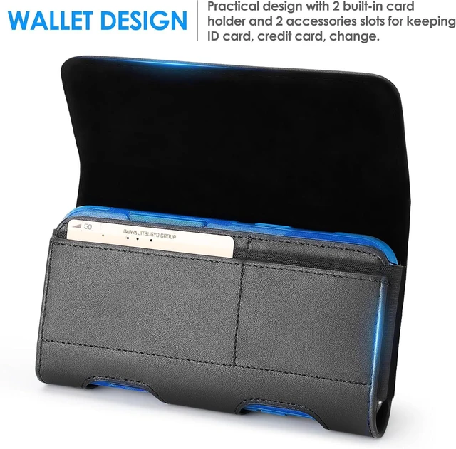 Alt view image 4 of 7 - Leather Phone Holster with Heavy Duty Metal Belt Clip and Card Holder Compatible with iPhone 17/16/15/14/13 Pro Max 17 Air and Galaxy S26/S25/S24/S23/S22 Plus and FE - Black