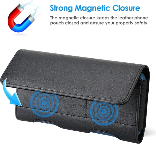 Alt view image 5 of 7 - Leather Phone Holster with Heavy Duty Metal Belt Clip and Card Holder Compatible with iPhone 17/16/15/14/13 Pro Max 17 Air and Galaxy S26/S25/S24/S23/S22 Plus and FE - Black