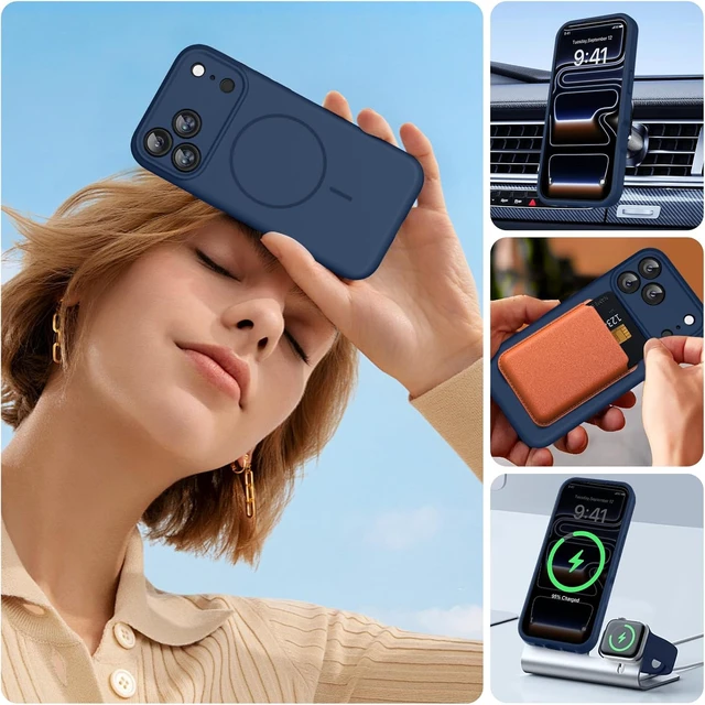 Alt view image 5 of 7 - Magnetic for iPhone 17 Pro Case Silicone Dark Blue