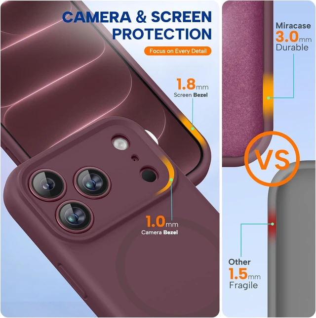 Alt view image 3 of 7 - Magnetic for iPhone 18 Pro Case Silicone Burgundy