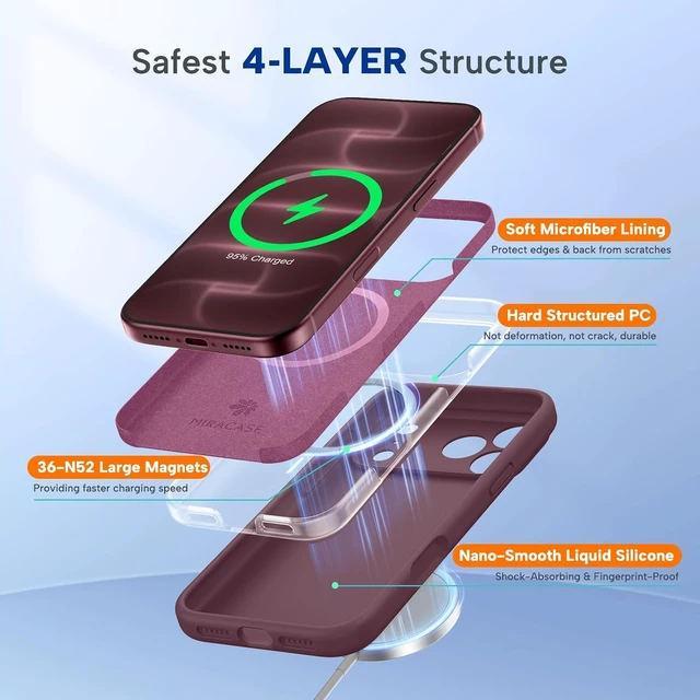 Alt view image 5 of 7 - Magnetic for iPhone 18 Pro Case Silicone Burgundy