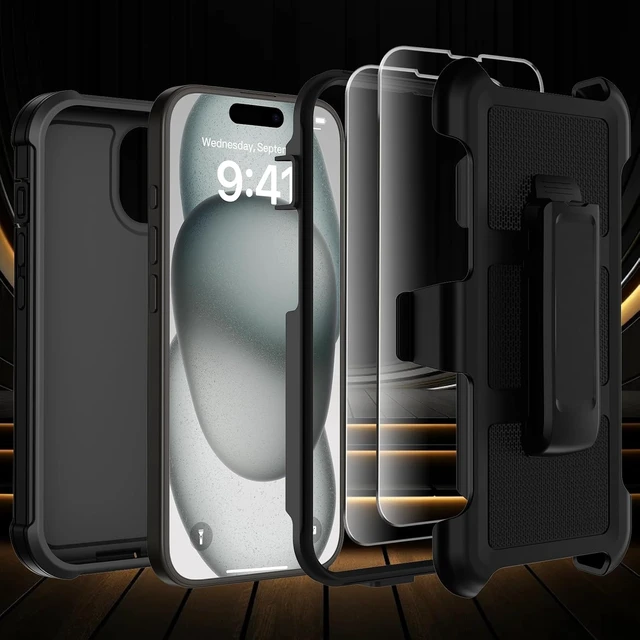 Alt view image 5 of 7 - for iPhone 15 Case with Belt Clip Holster Anti-Drop Shockproof (Black)