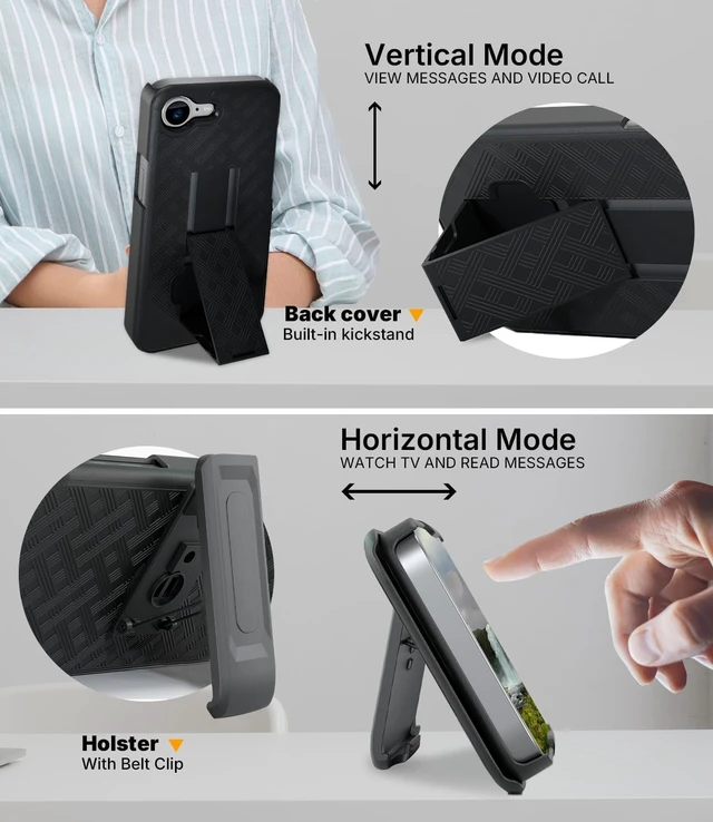 Alt view image 2 of 7 - for iPhone 16e Case with Belt Clip Rigid Kickstand | 6.1